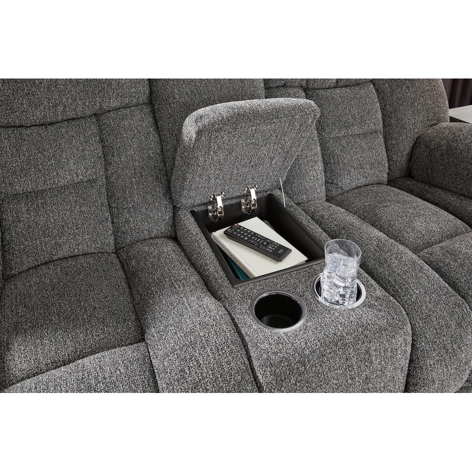 foreside charcoal reclining console loveseat   