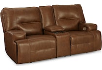 francesca auburn power leather reclining console loveseat   