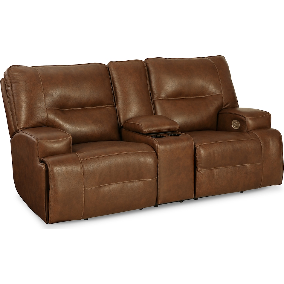 francesca auburn power leather reclining console loveseat   