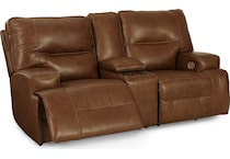 francesca auburn power leather reclining console loveseat   