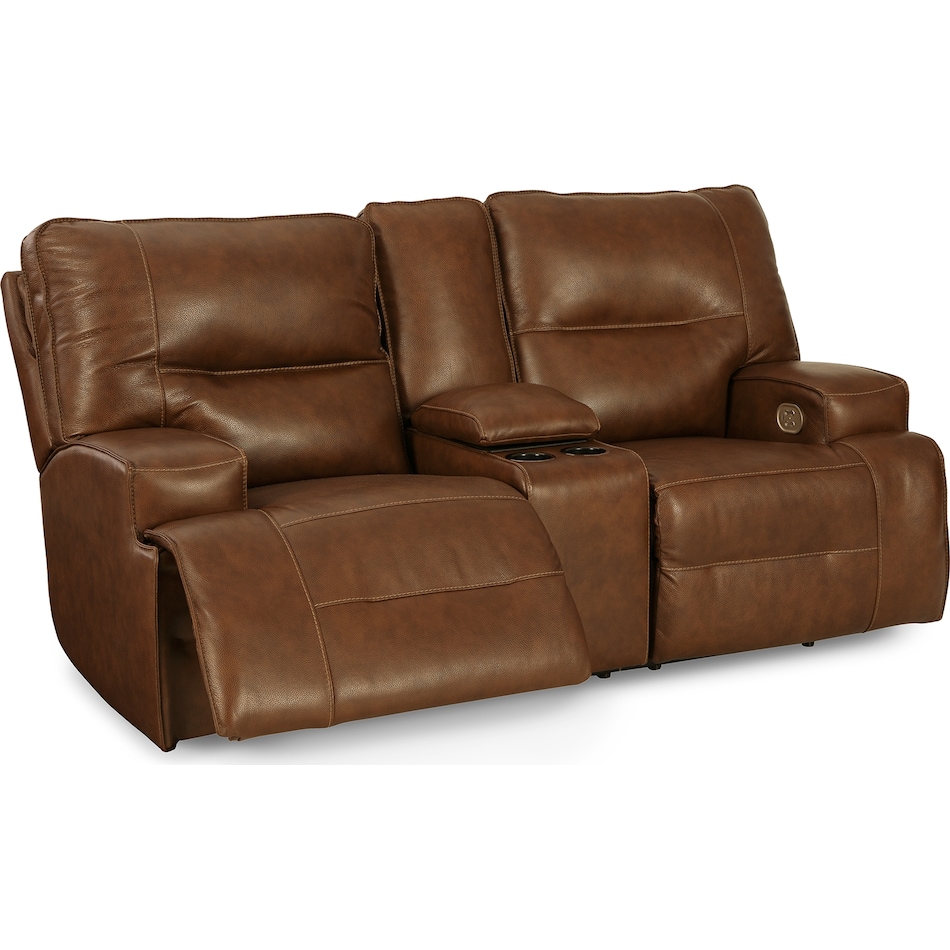 francesca auburn power leather reclining console loveseat   