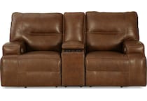 francesca auburn power leather reclining console loveseat   