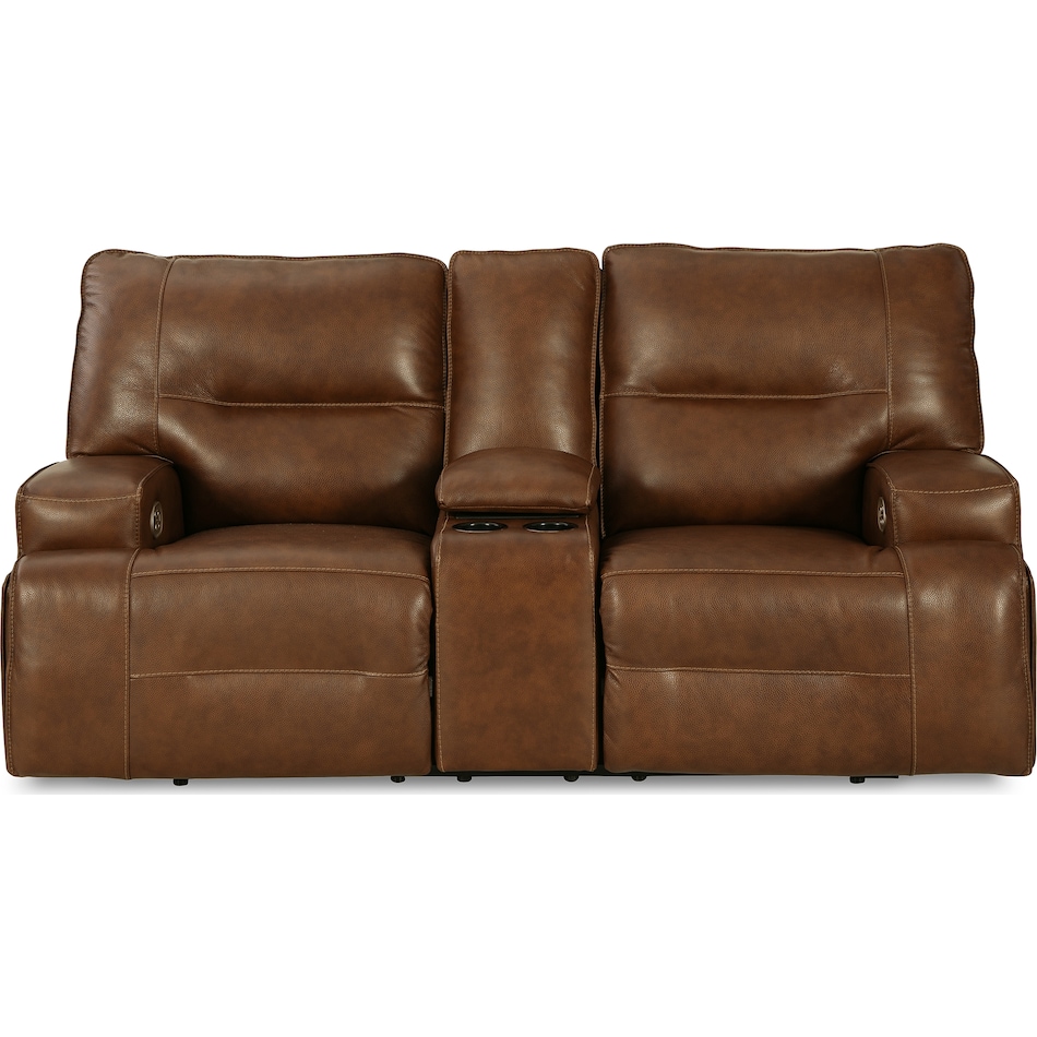 francesca auburn power leather reclining console loveseat   