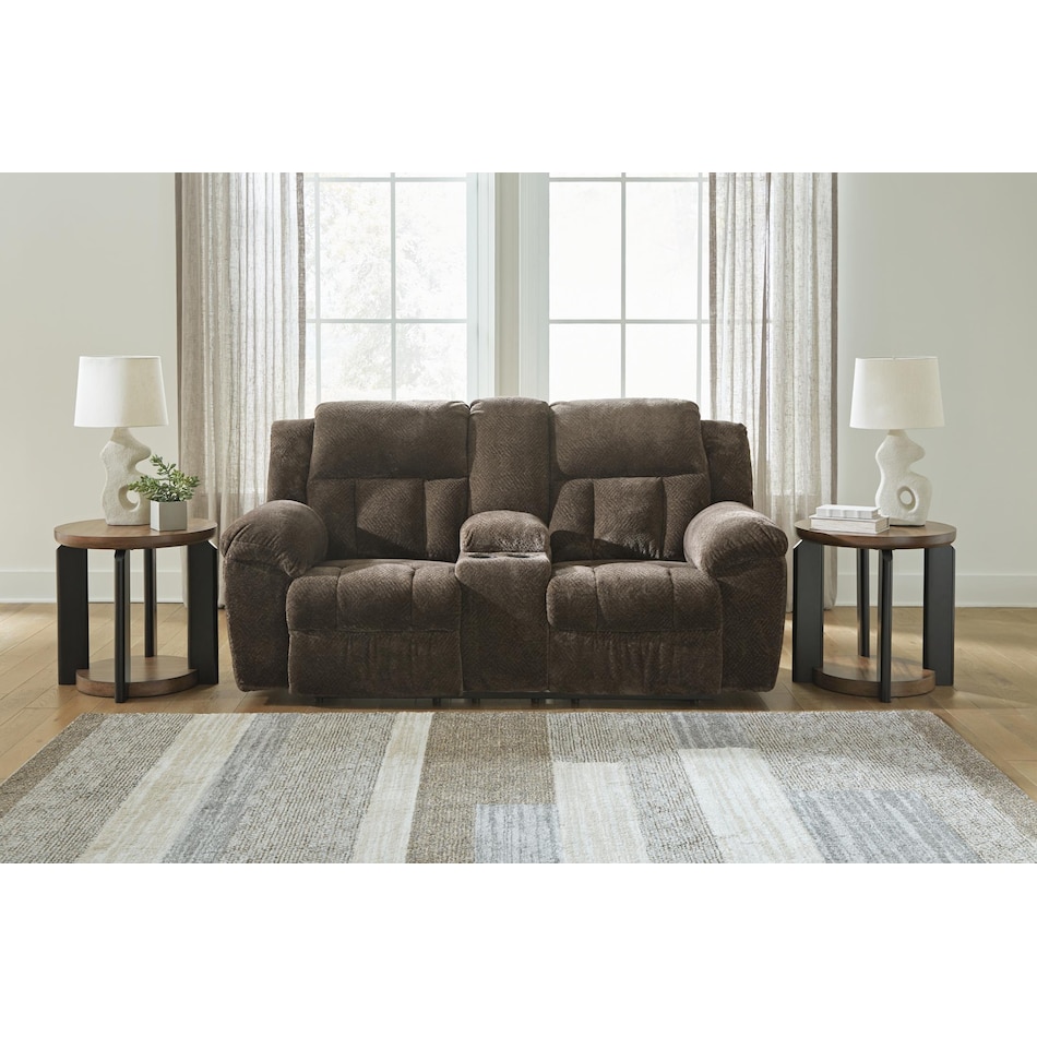 frohn brown reclining console loveseat   