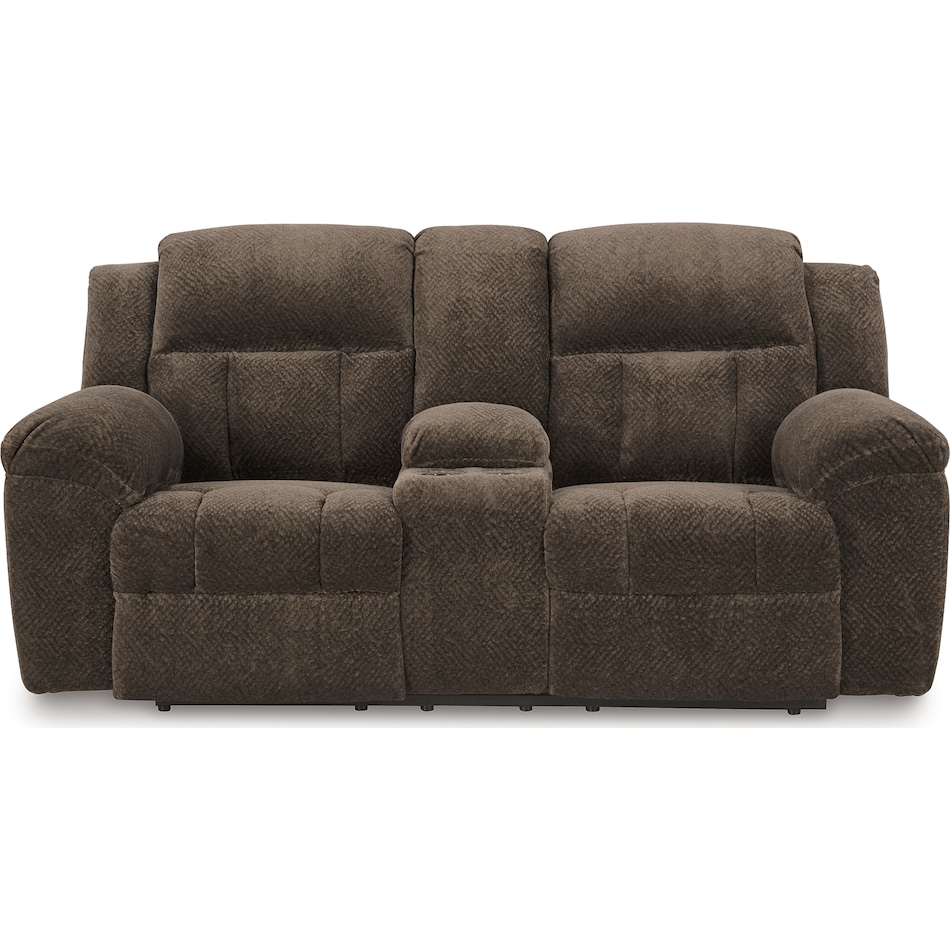 frohn chocolate reclining console loveseat   