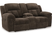 frohn chocolate reclining console loveseat   