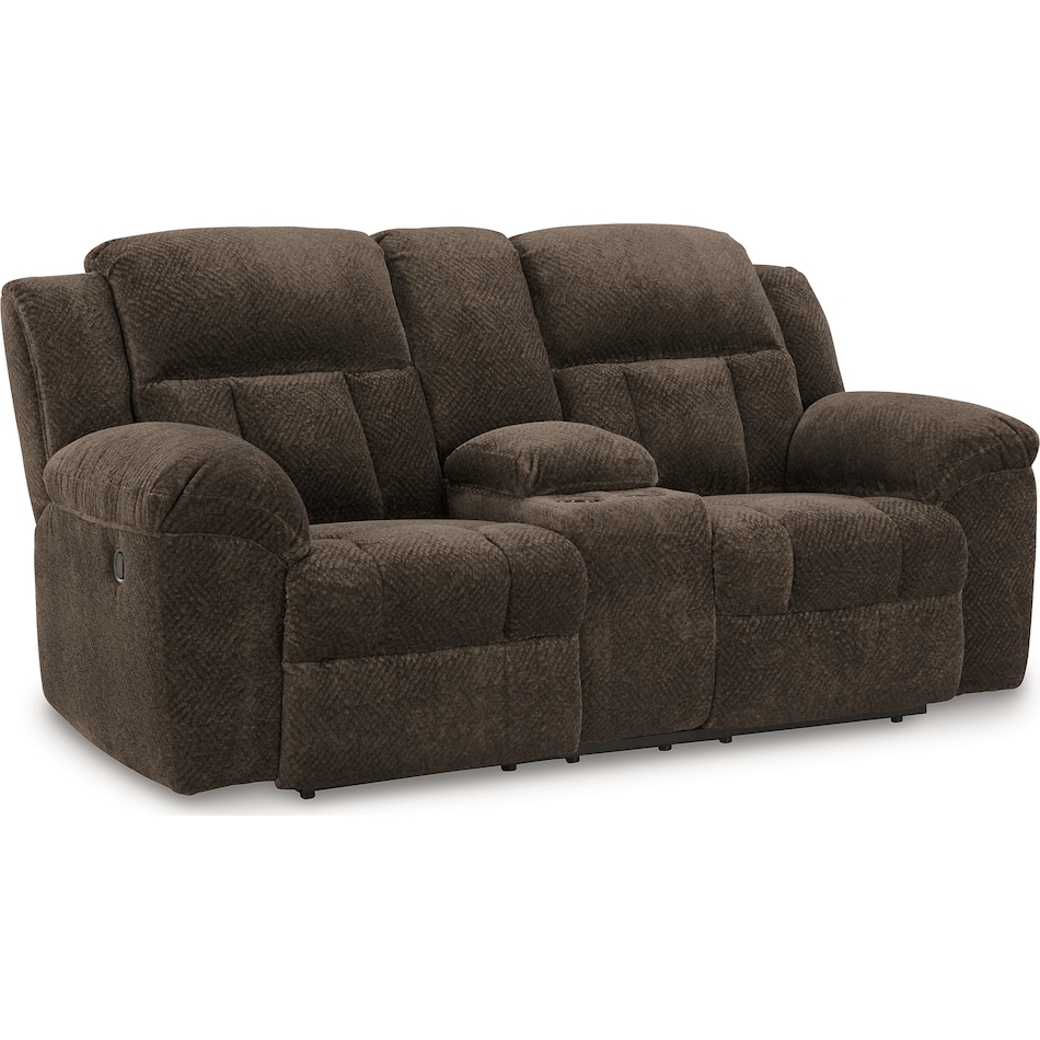 frohn chocolate reclining console loveseat   