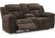 frohn chocolate reclining console loveseat   