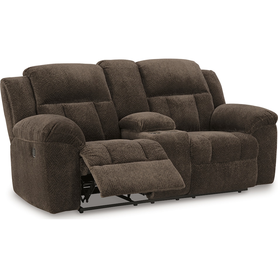 frohn chocolate reclining console loveseat   