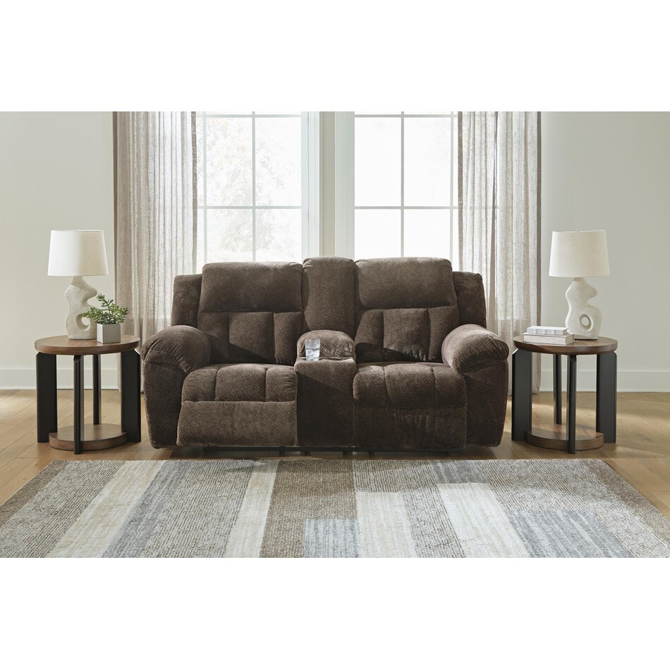 frohn chocolate reclining console loveseat   