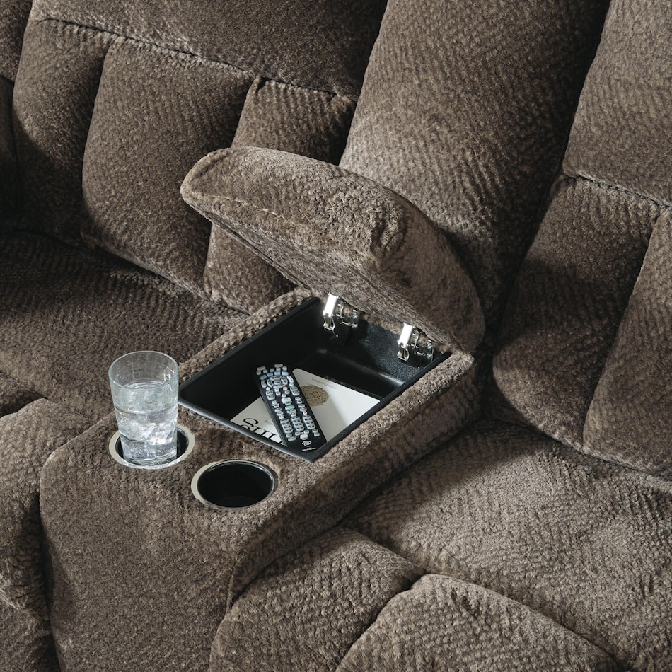 frohn chocolate reclining console loveseat   