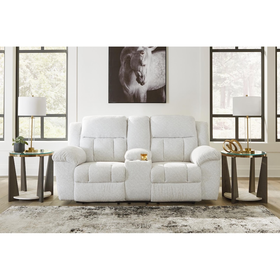 frohn white reclining console loveseat   