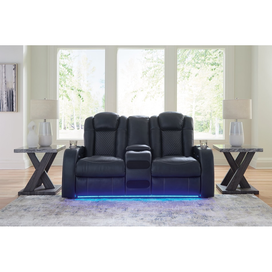 fyne dyme blue power reclining loveseat   