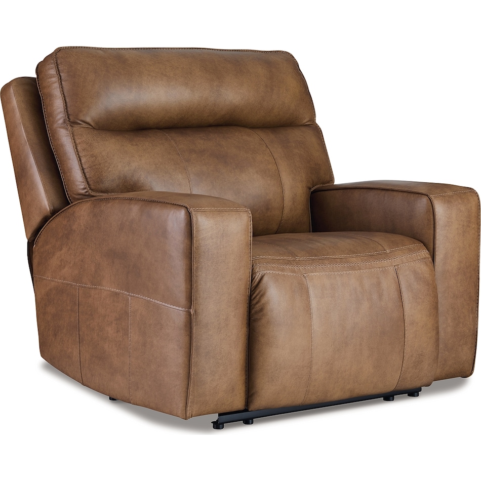 game plan  caramel power leather recliner   