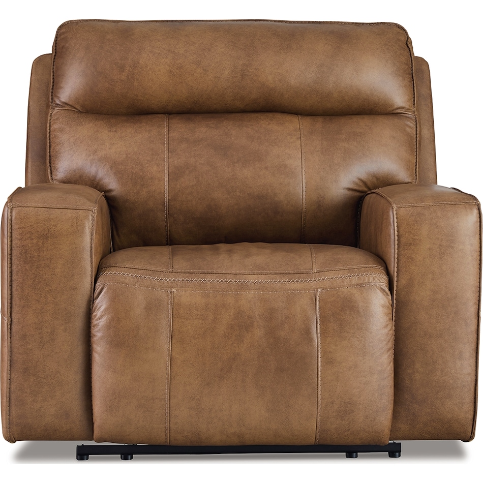 game plan  caramel power leather recliner   