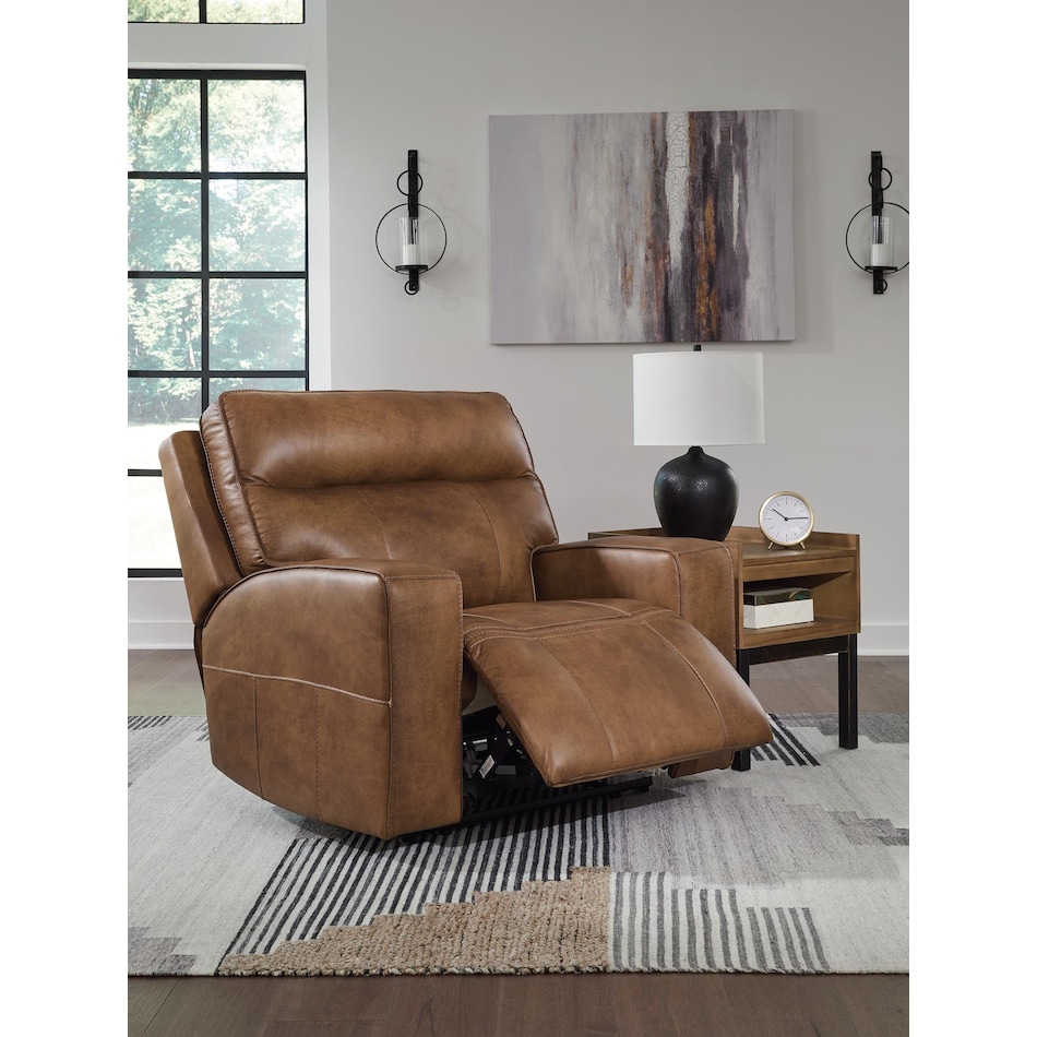 game plan  caramel power leather recliner   