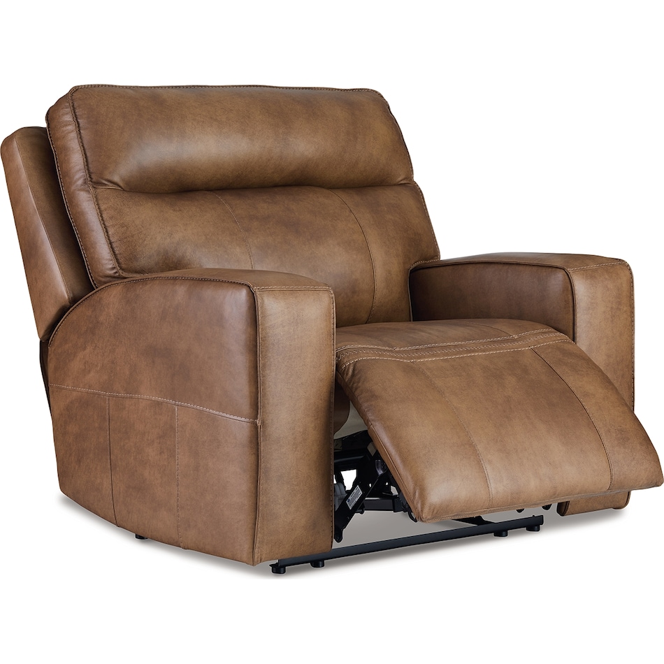 game plan  caramel power leather recliner   