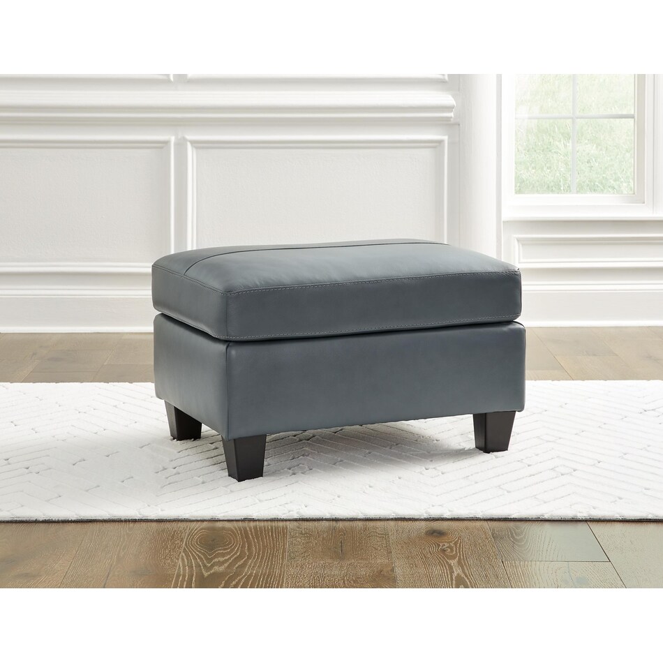 genoa blue leather ottoman   