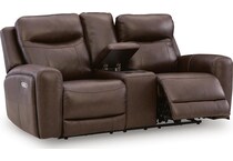 gravier cordova power leather reclining console loveseat   