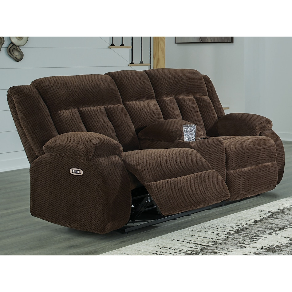greely bend brown reclining console loveseat   