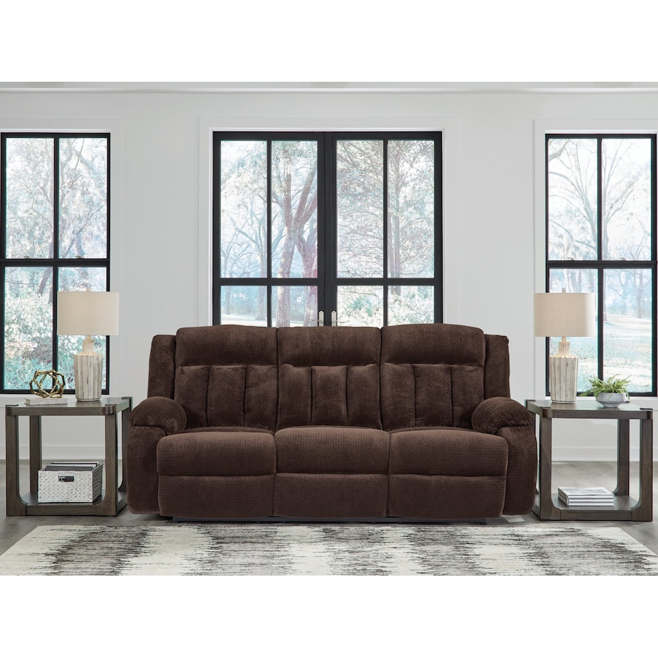greely bend brown reclining sofa   