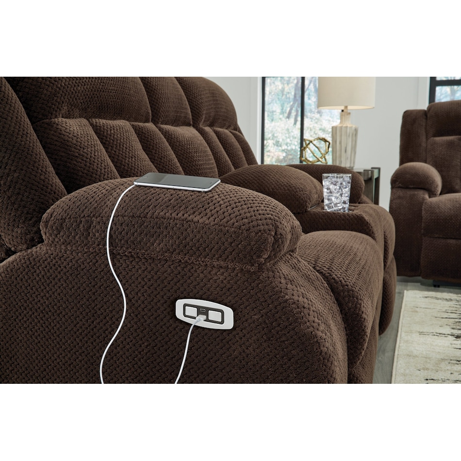 greely bend chocolate reclining console loveseat   