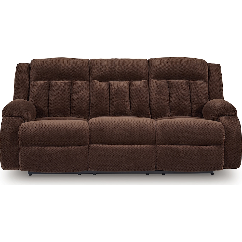 greely bend chocolate reclining sofa   