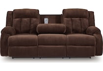 greely bend chocolate reclining sofa   