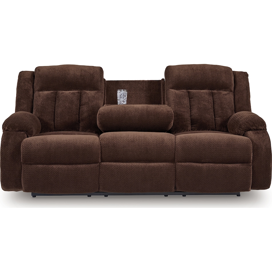 greely bend chocolate reclining sofa   