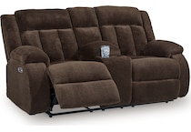 greely bend chololate reclining console loveseat   