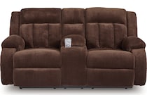 greely bend chololate reclining console loveseat   