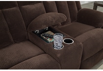 greely bend chololate reclining console loveseat   