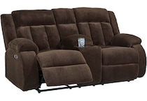 greely bend chololate reclining console loveseat   