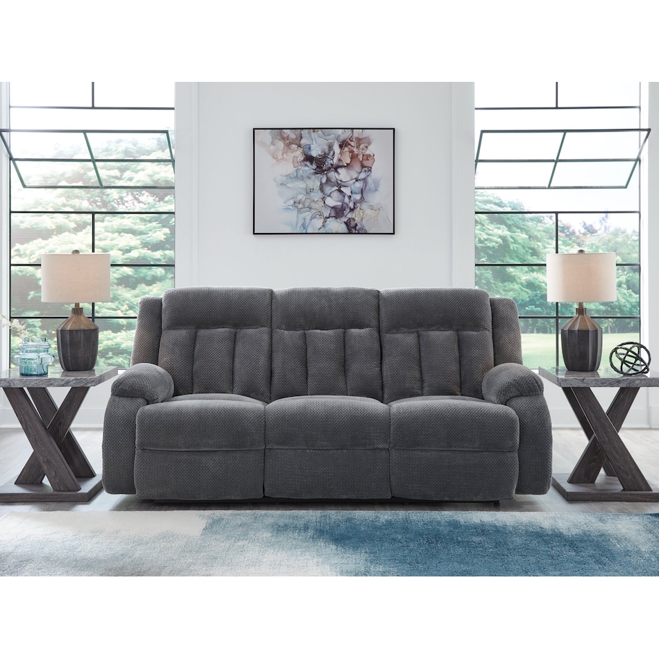 greely bend grey power reclining sofa   