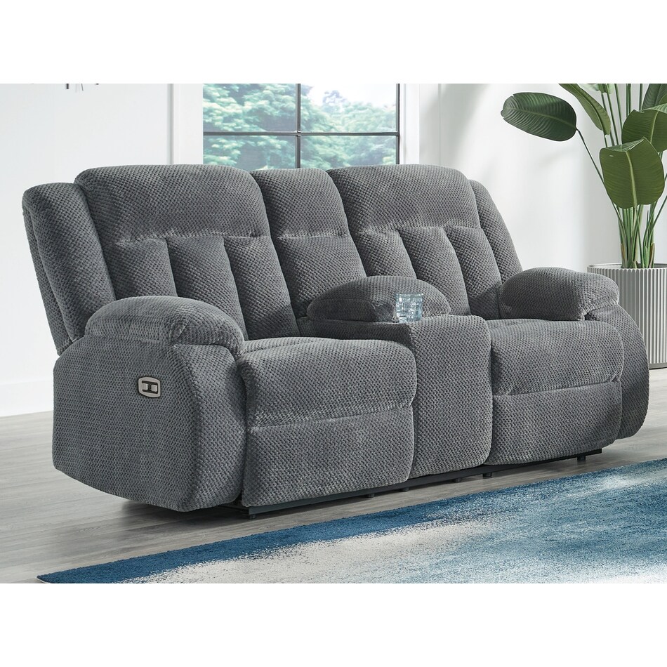 greely bend grey reclining console loveseat   