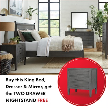 DECLAN BED WITH DRESSER, MIRROR AND FREE 2-DRAWER NIGHTSTAND