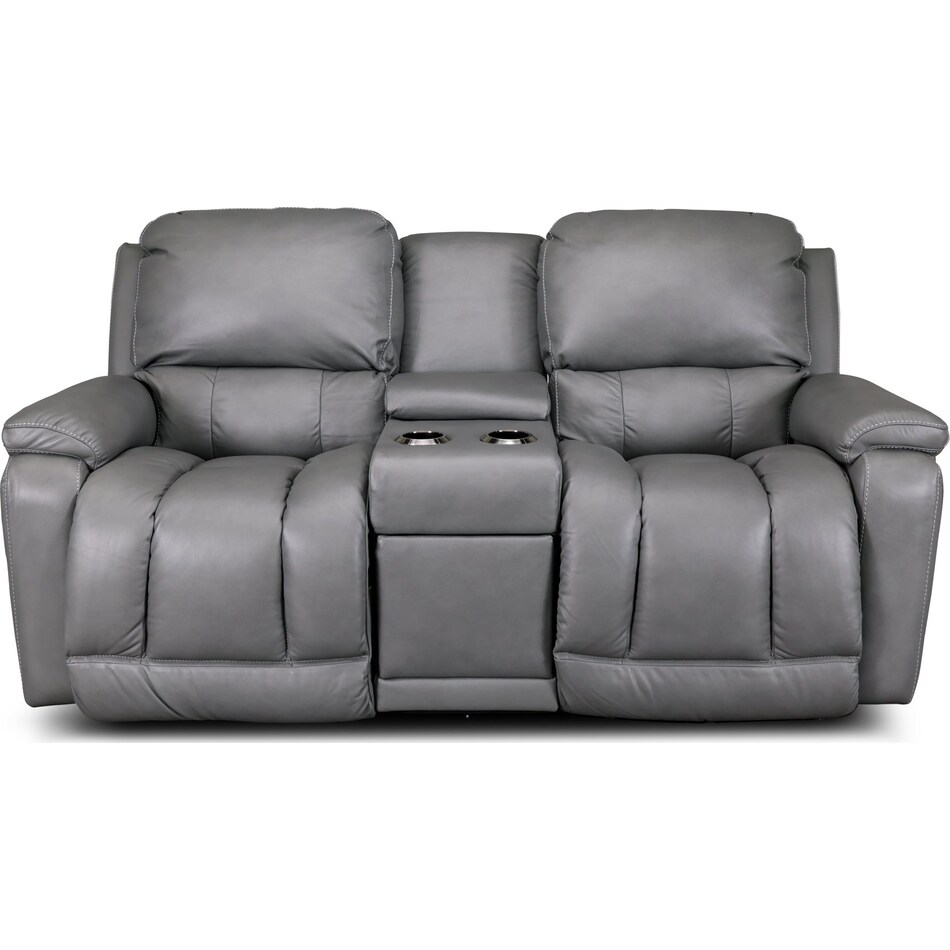greyson grey power leather reclining console loveseat   