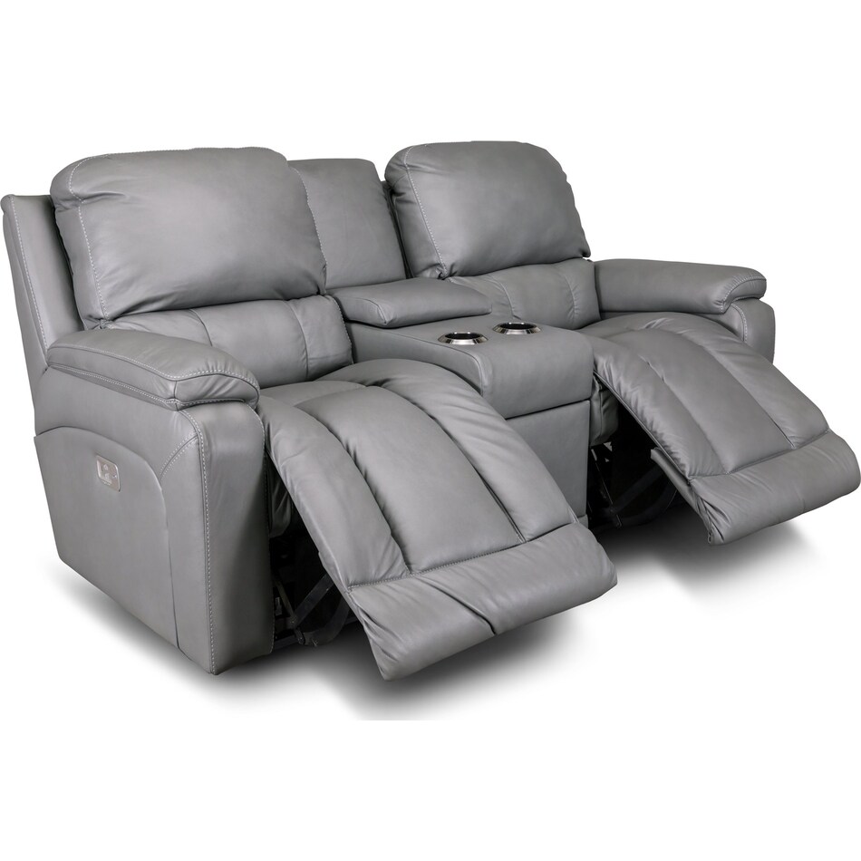greyson grey power leather reclining console loveseat   