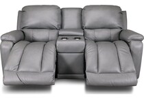 greyson grey power leather reclining console loveseat   
