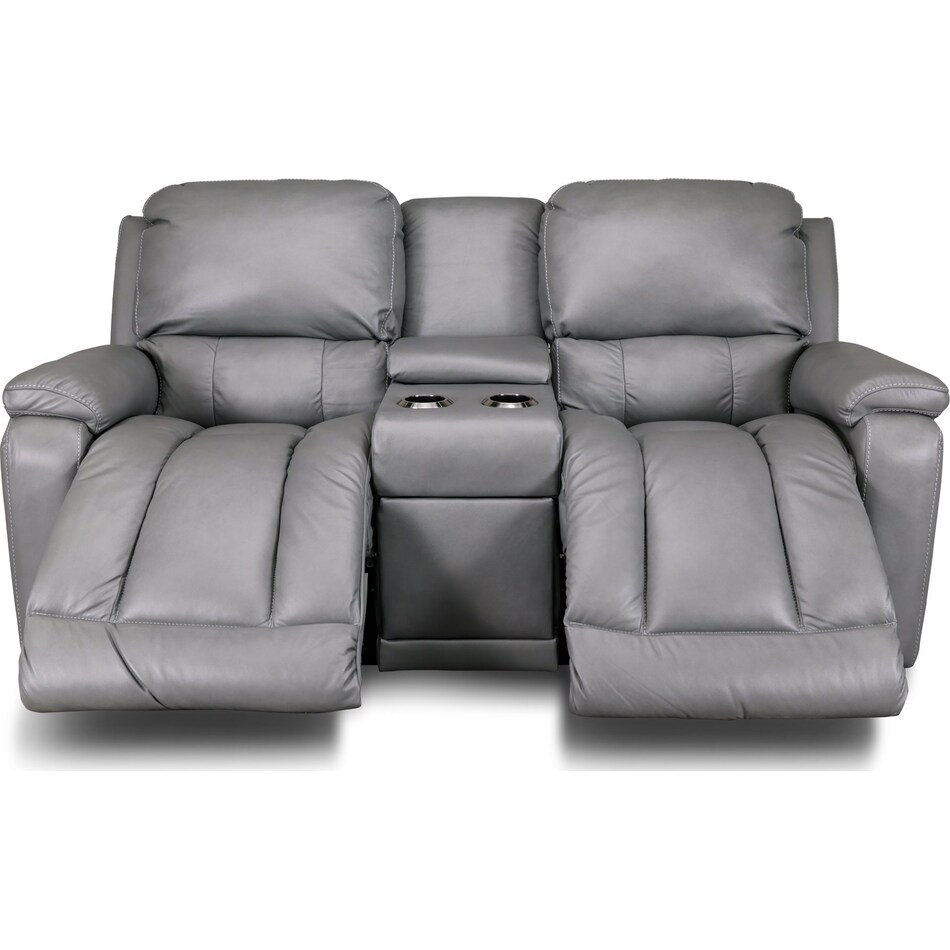 greyson grey power leather reclining console loveseat   