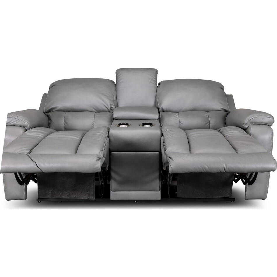 greyson grey power leather reclining console loveseat   