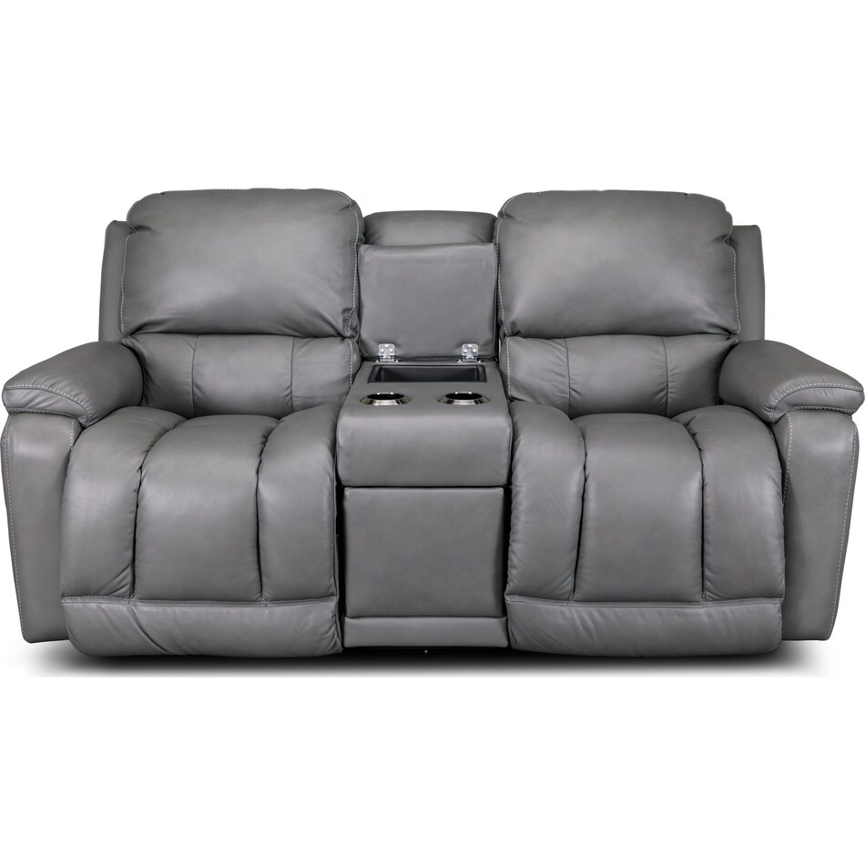 greyson grey power leather reclining console loveseat   