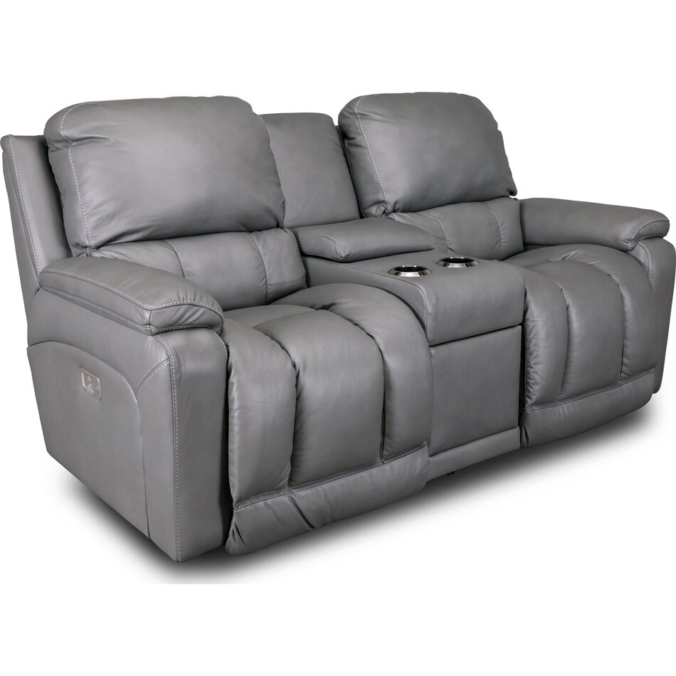 greyson grey power leather reclining console loveseat   