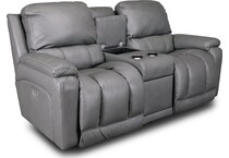 greyson grey power leather reclining console loveseat   