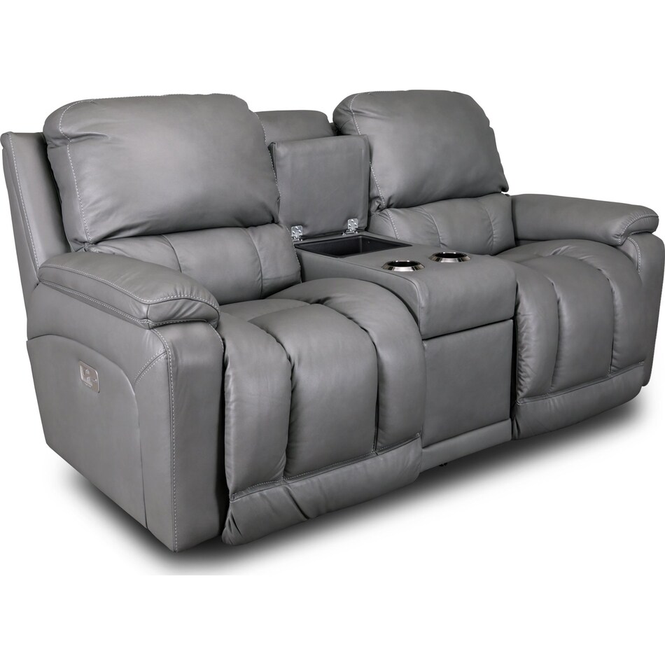 greyson grey power leather reclining console loveseat   