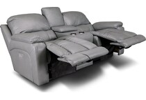 greyson grey power leather reclining console loveseat   