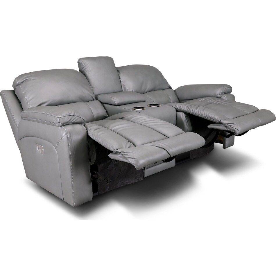 greyson grey power leather reclining console loveseat   