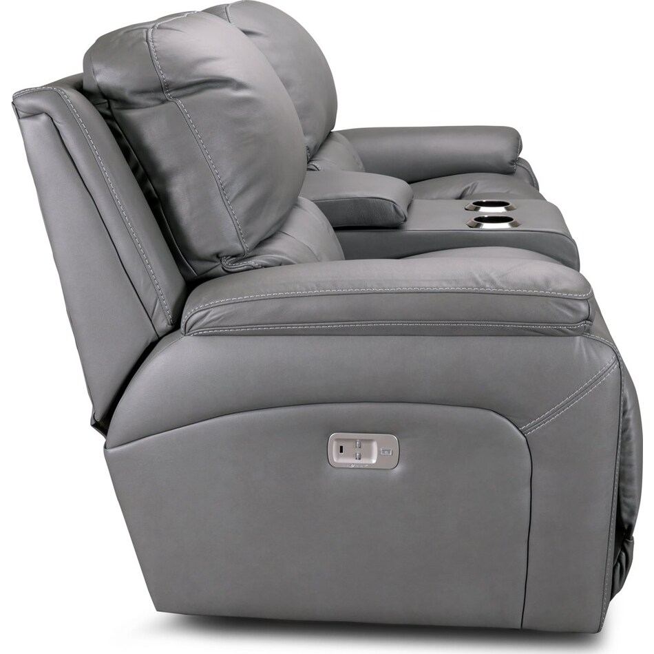greyson grey power leather reclining console loveseat   