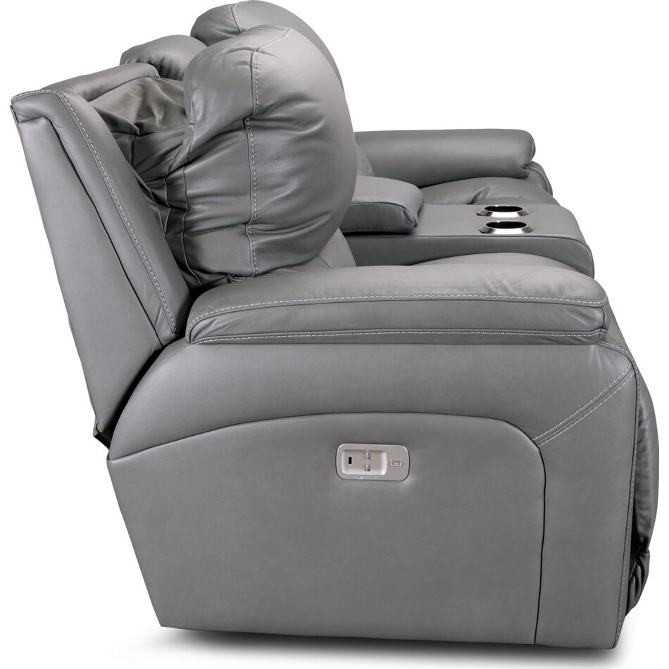 greyson grey power leather reclining console loveseat   