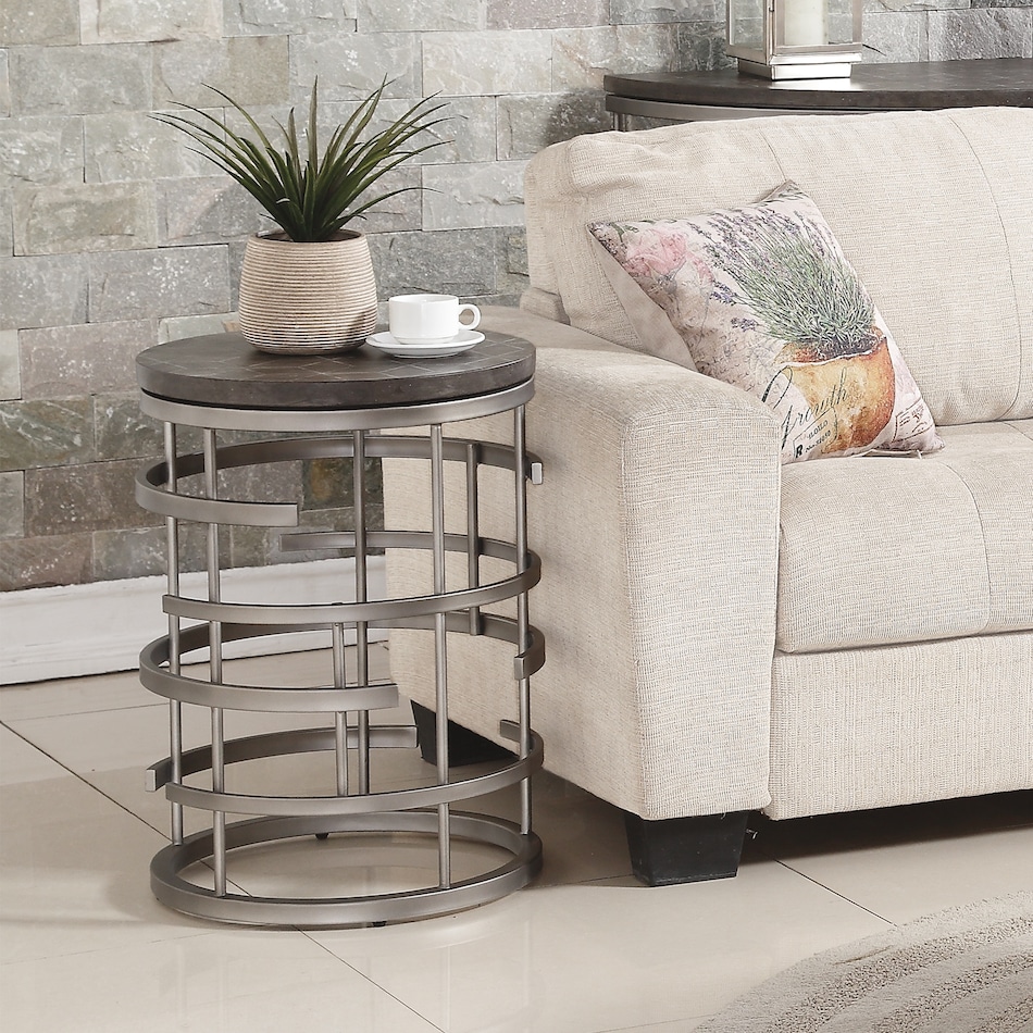 halstead soft silver chairside table   